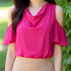 BOLD elements Fuchsia Cold Shoulder Blouse